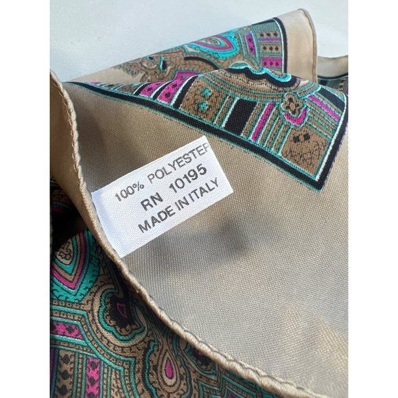 Vintage Paisley Rectangle Scarf Lightweight Polyester Neck Wrap Boho Tan Blue - Picture 5 of 6